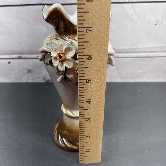 Vintage Studio Art Pottery 8 Inch Vase Applied Leaves Flowers Signed - Picture 7 of 8